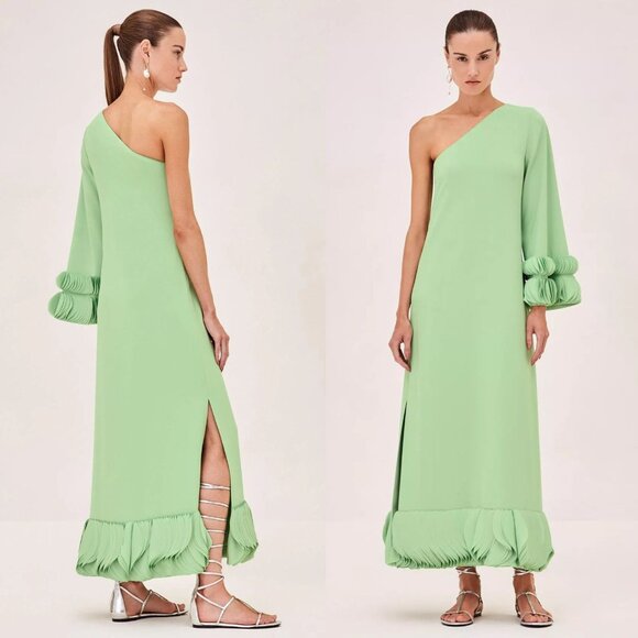 Alexis Jamie Persian Green Maxi Dress One Shoulder Laser Cut Gown‎ S - Picture 1 of 16